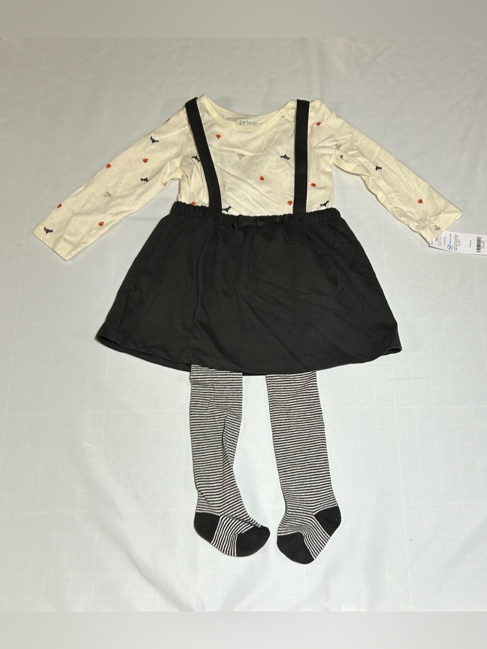 Carter's Girls 18 Months 3 Piece Dark Gray Jumper Dress Halloween Print